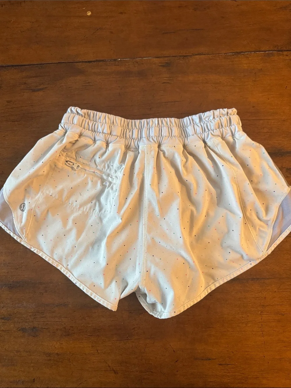 lululemon athletica White Athletic Shorts with Tiny Multicolor Dot Print